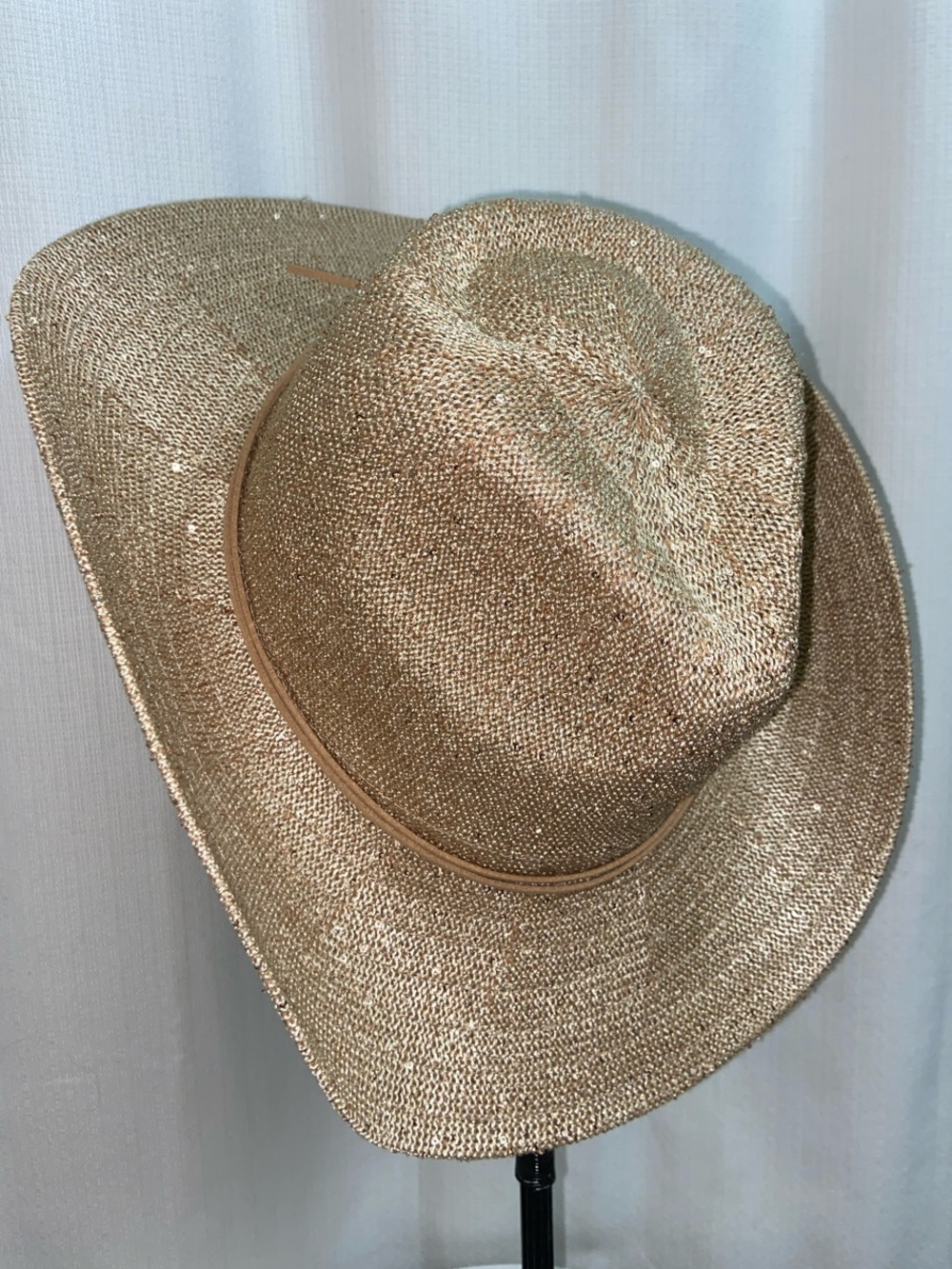 Anthropologie Sparkly Sequined Cowgirl Hat in Golden Tan
